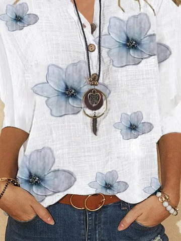 JFN Stand Collar Floral Casual Blouse
