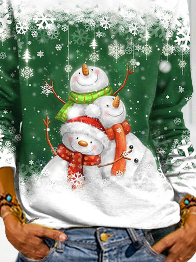 Women's Sweatshirt Christmas Snowman Printed Crew Neck Regular Fit