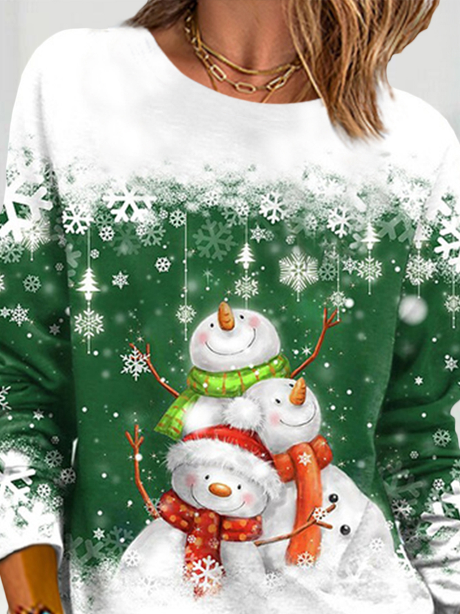 Women's Sweatshirt Christmas Snowman Printed Crew Neck Regular Fit