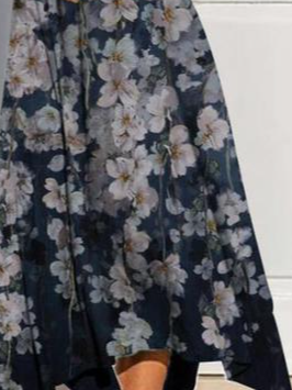 Cotton Blends Floral V Neck Long sleeve Knit Dress