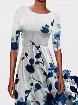 Floral Printed Crew Neck Casual Dresses