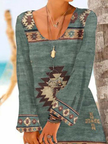 Tribal Cotton Blends Loosen Casual Dresses