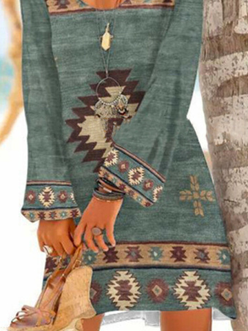 Tribal Cotton Blends Loosen Casual Dresses