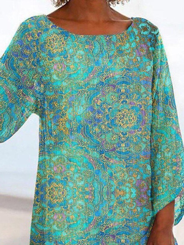 JFN Round Neck Floral Vacation Tunic Tops