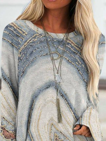 JFN Round Neck Abstract Geometric Casual Tunic Tops
