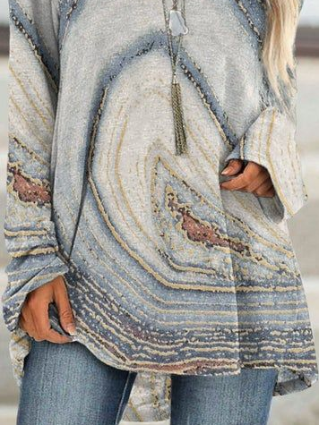 JFN Round Neck Abstract Geometric Casual Tunic Top