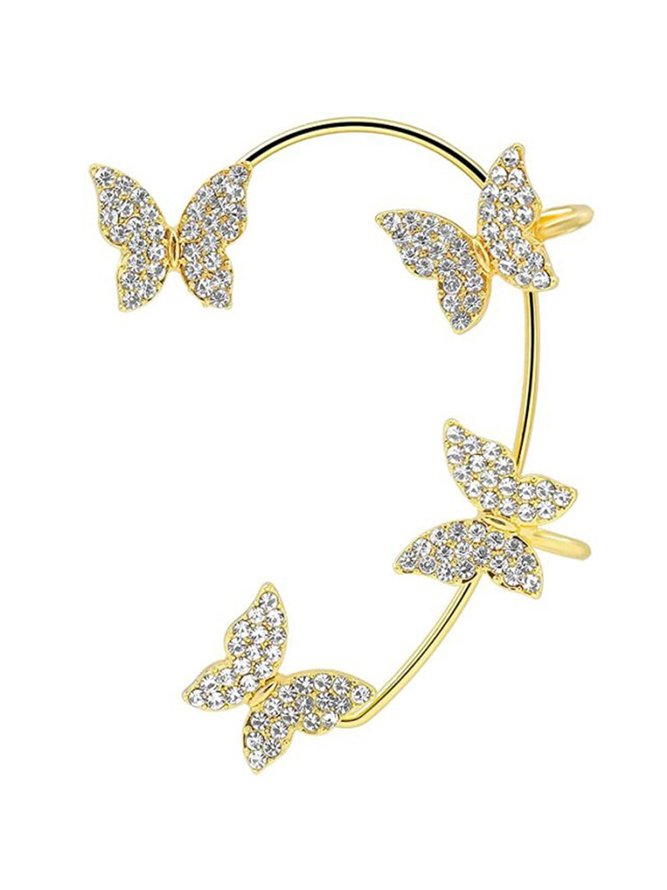 JFN Single Alloy Rhinestone Butterfly Cuff Earrings