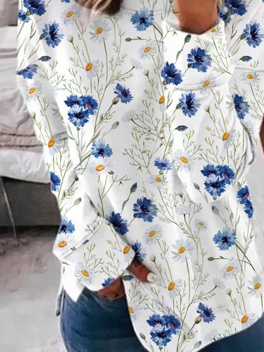 Crew Neck Floral Loosen Sweatershirt