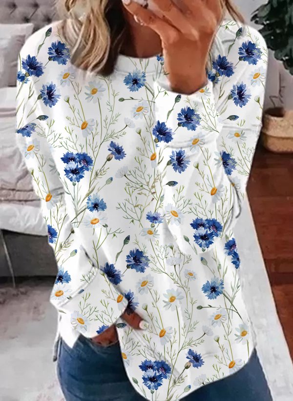 Crew Neck Floral Loosen Sweatershirt