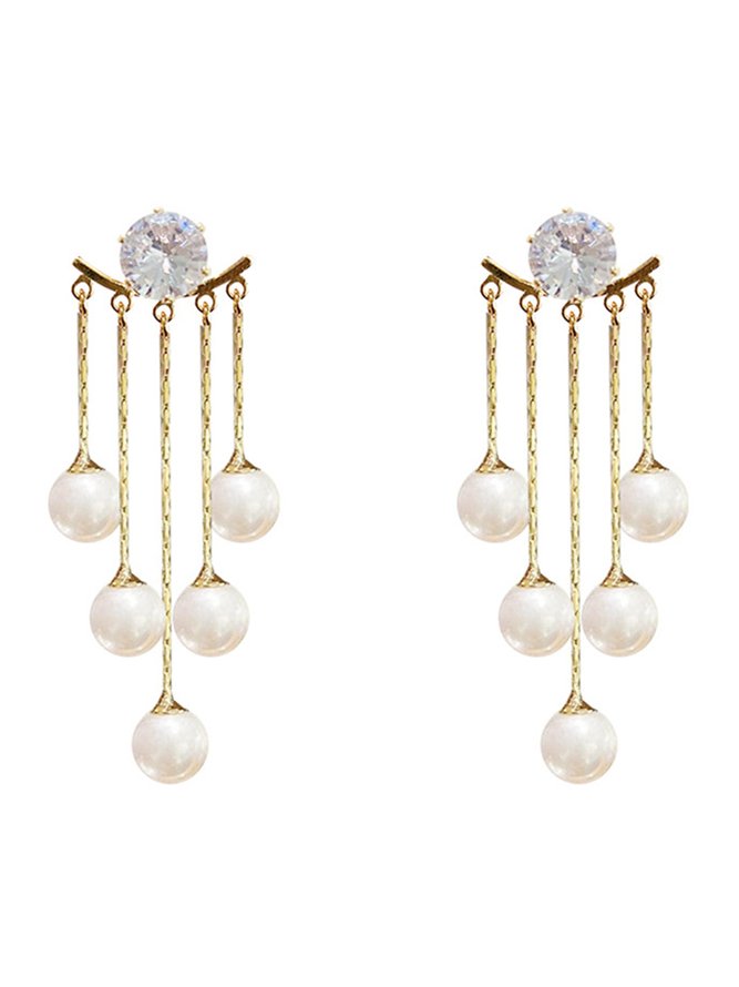 JFN  Pearl Tassel Rhinestone   Earrings