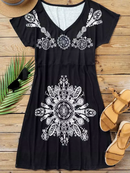 Vacation Cotton Blends Printed Dresses