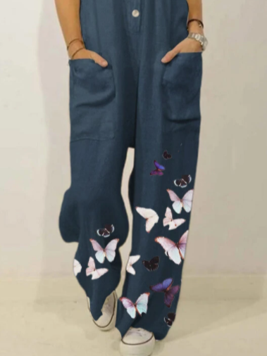 Colorful Butterflies Print Straps Casual Jumpsuit For Women Vintage Jumpsuit & Romper