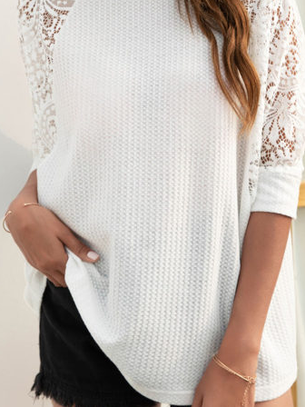 JFN Round Neck Solid Lace Basic Blouse