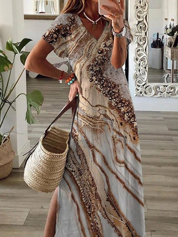 JFN V Neck Ombre Vacation Maxi Dress