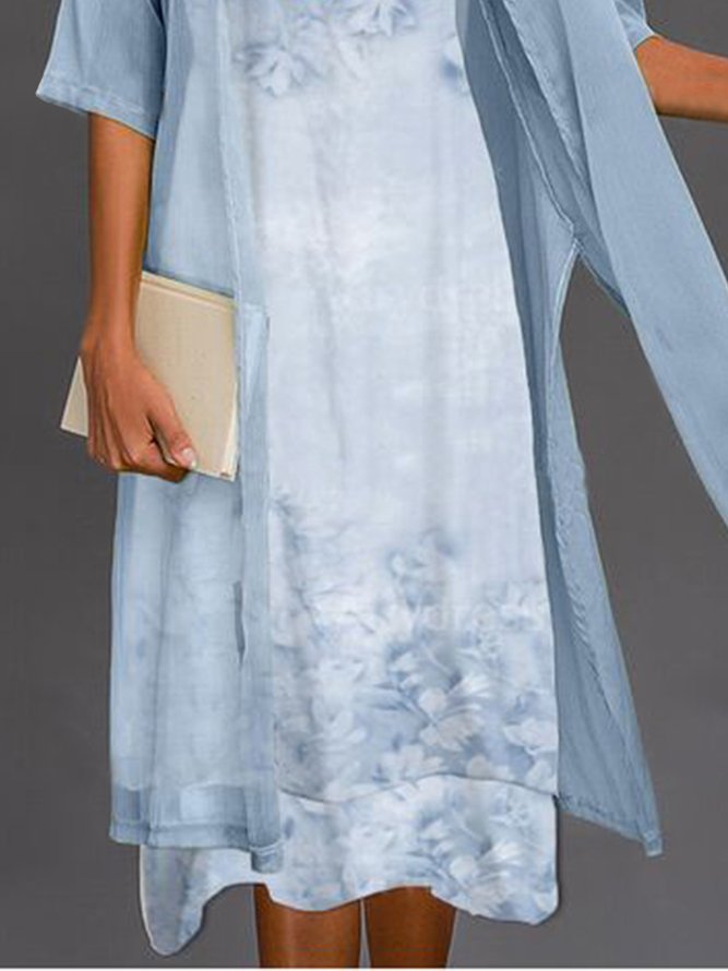 Women's Shift Dress Midi Dress half Sleeve Floral Print Spring Summer 2PCS V Neck Casual Dress