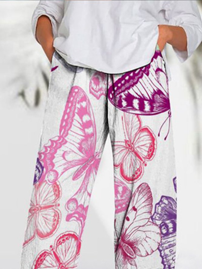 Butterfly Colorful Retro Butterfly Lovers Stretch Waist Pants
