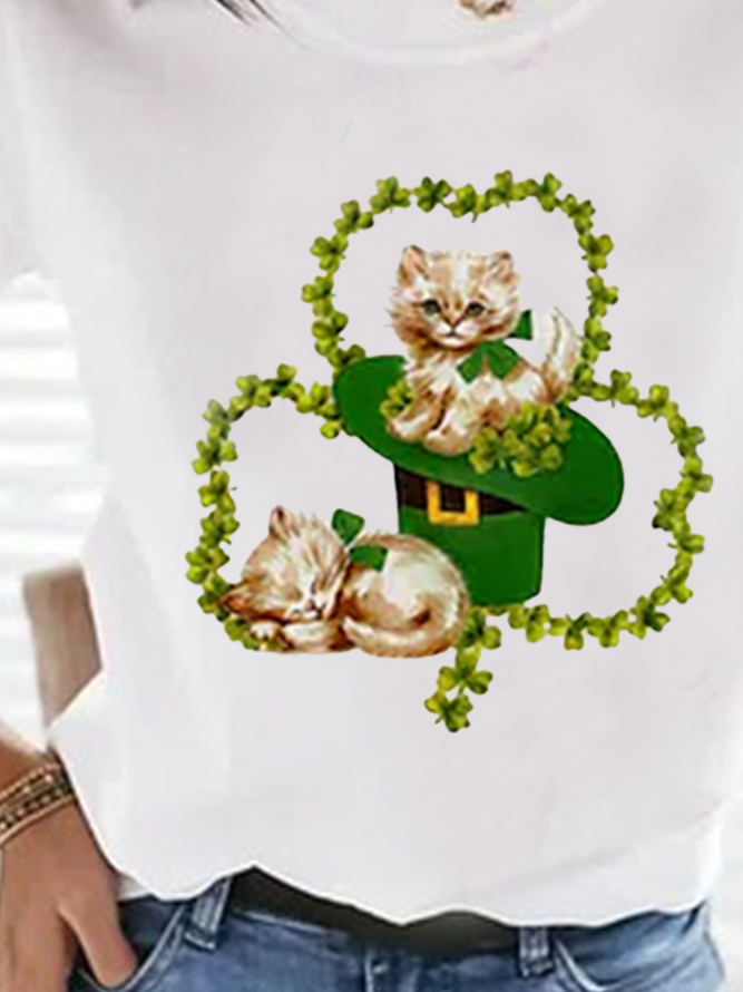 saint patrick's day  Cute Cat Pattern Loosen Vacation Shirts & Tops