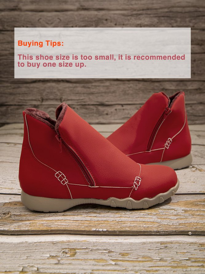 JFN Women Christmas Faux Leather Panel Zip Round Toe Fleece Soft Ankle Ankle Boots  