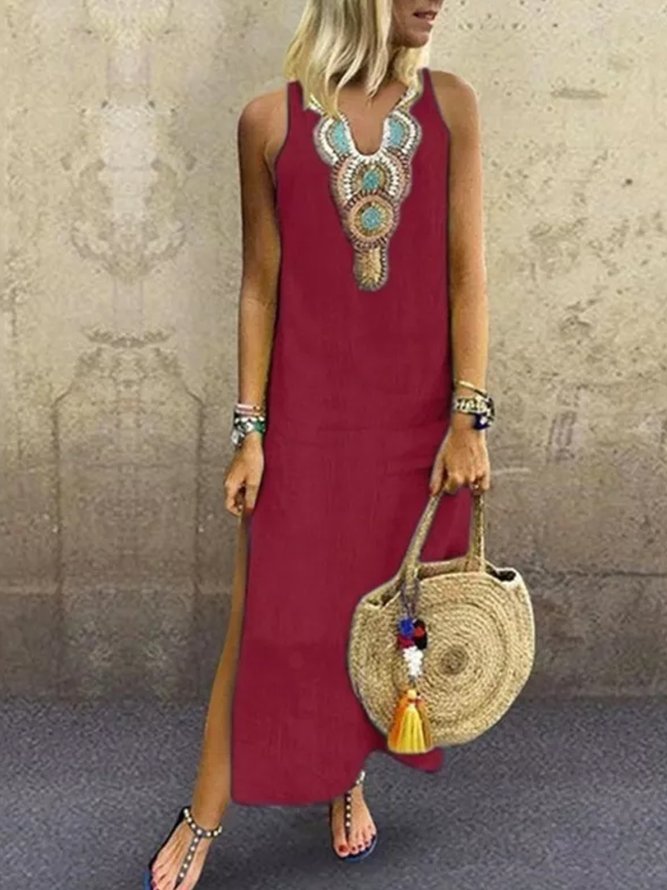 JFN V Neck Floral Tribal Casual Mexican Dress