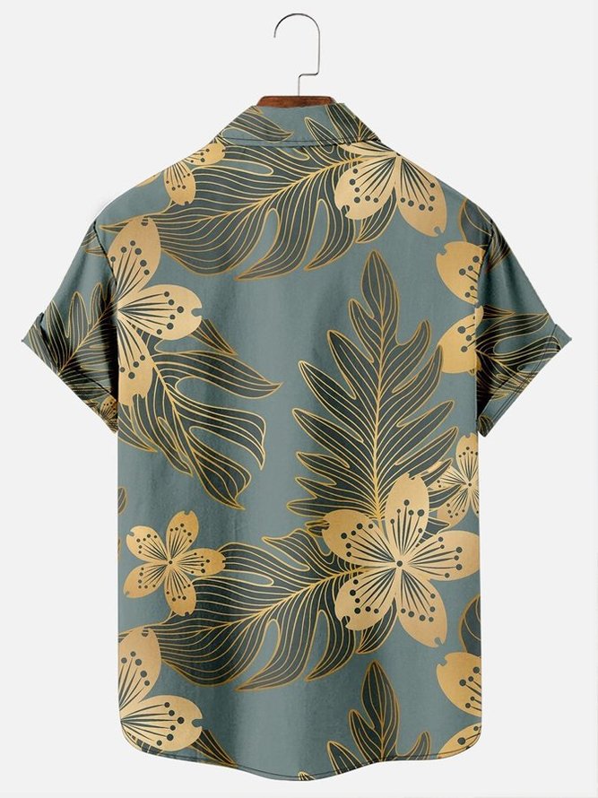 Mens Floral Print Casual Breathable Hawaiian Short Sleeve Shirt