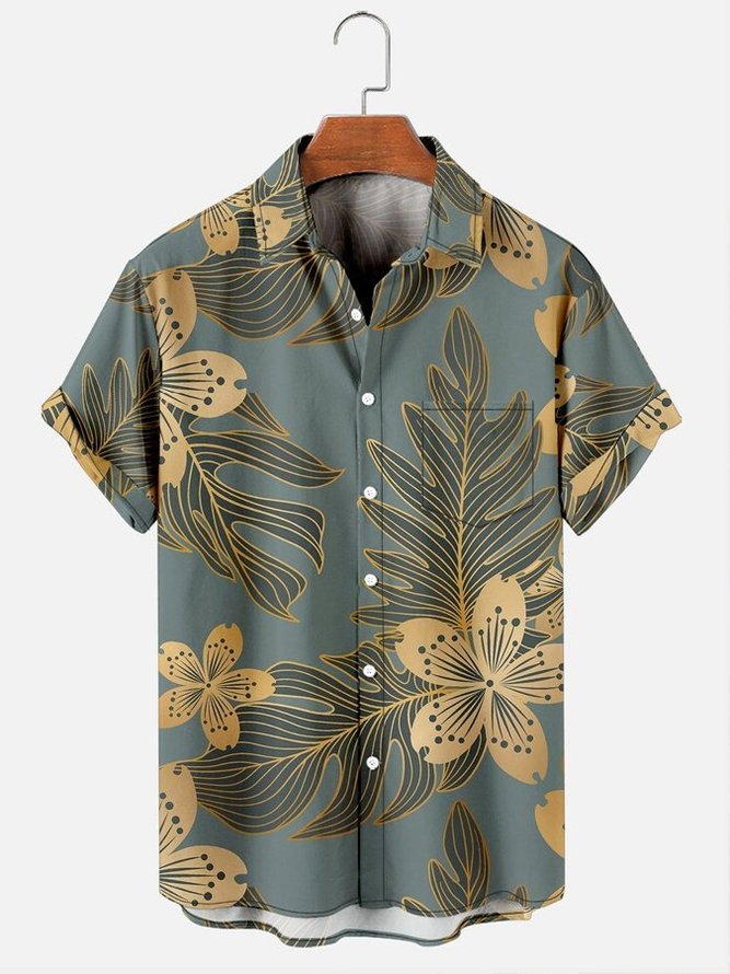 Mens Floral Print Casual Breathable Hawaiian Short Sleeve Shirt