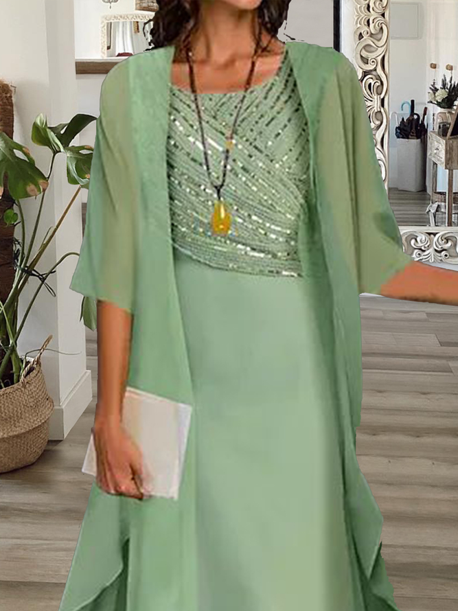 Plain, patterned Chiffon Sequin two piece dress set Plus Size