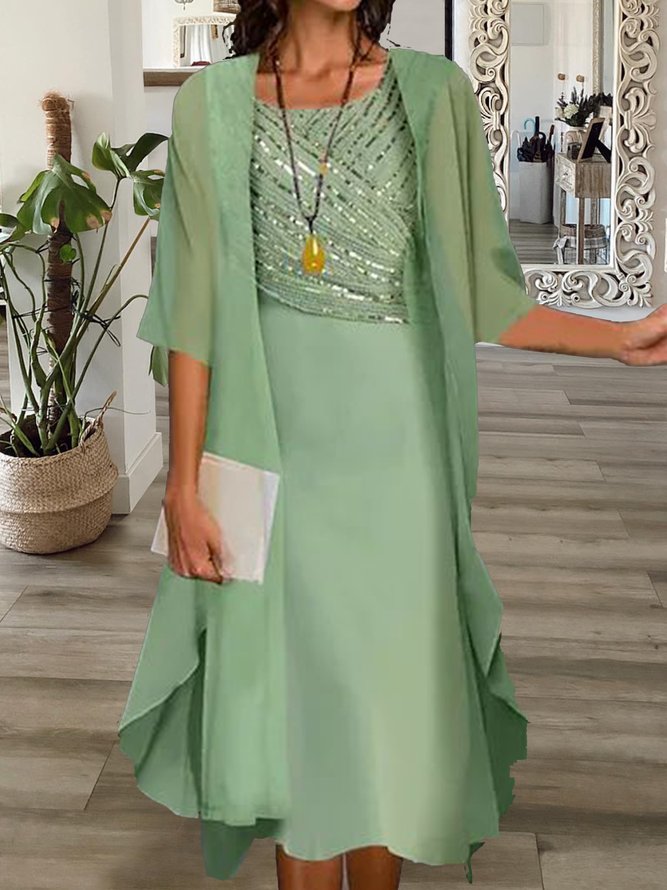 Plain, patterned Chiffon Sequin two piece dress set Plus Size