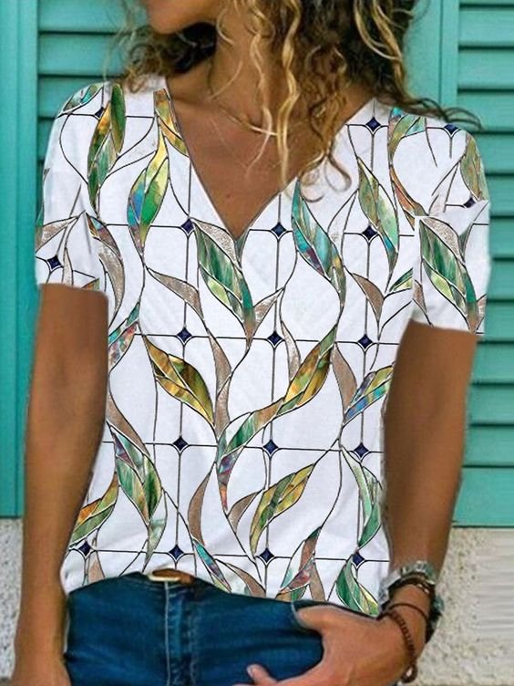 Casual V Neck Short Sleeve Top
