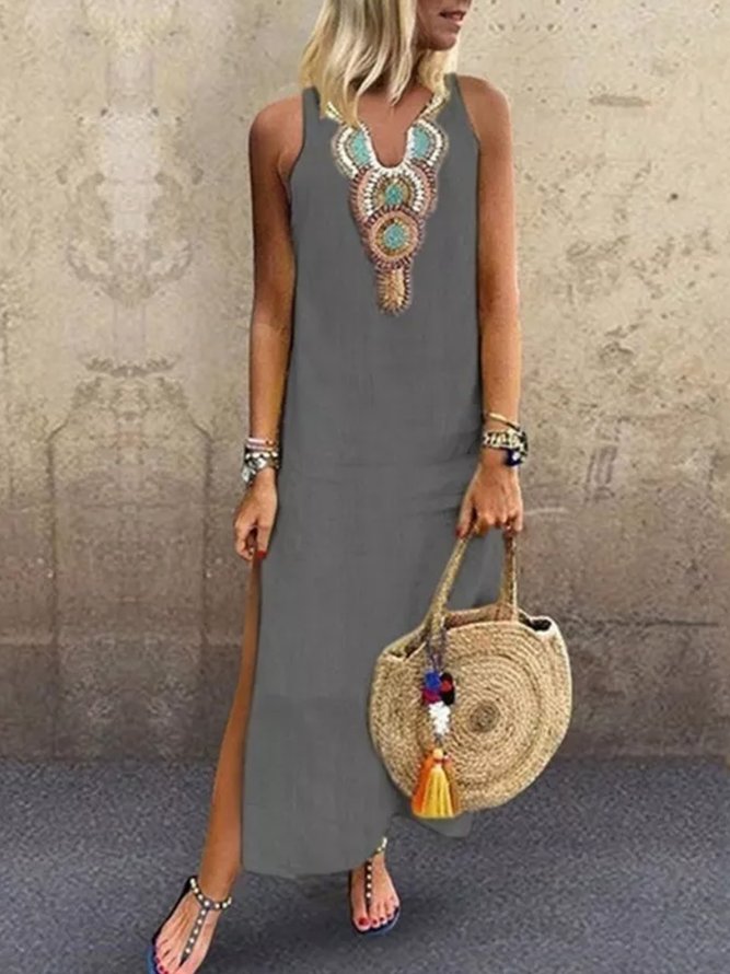 JFN V Neck Floral Tribal Casual Mexican Dress