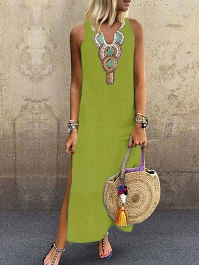 JFN V Neck Floral Tribal Casual Mexican Dress