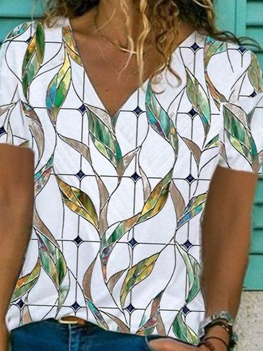 Casual V Neck Short Sleeve Top