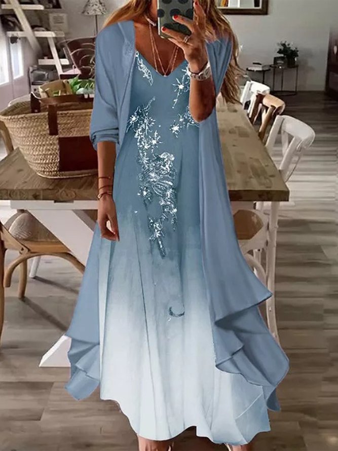 Women's Shift Dress Maxi Dress half Sleeve Floral Print Spring Summer 2PCS V Neck Casual Dress