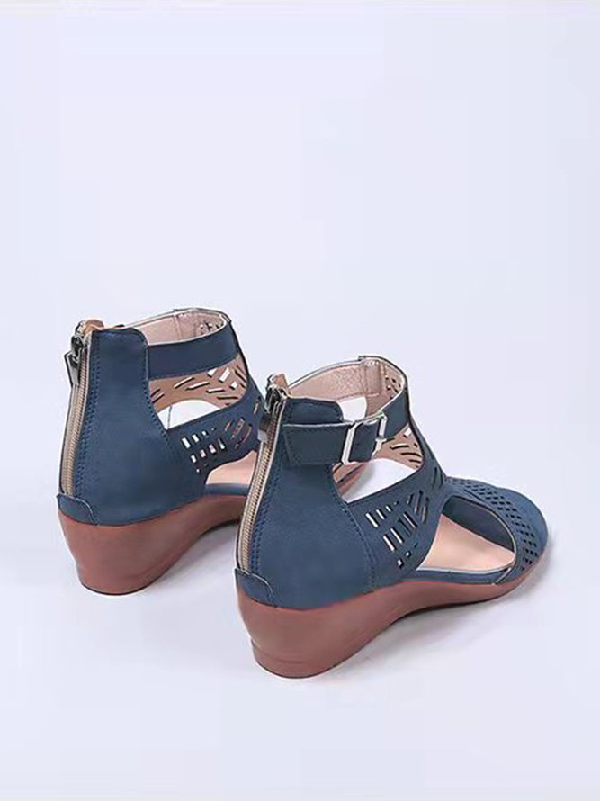 JFN  Bohemian Cutout Zip Wedge Sandals