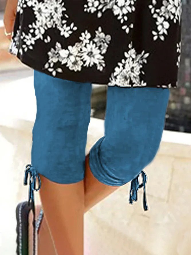 JFN Elastic Waist Solid Basic Capris Pants