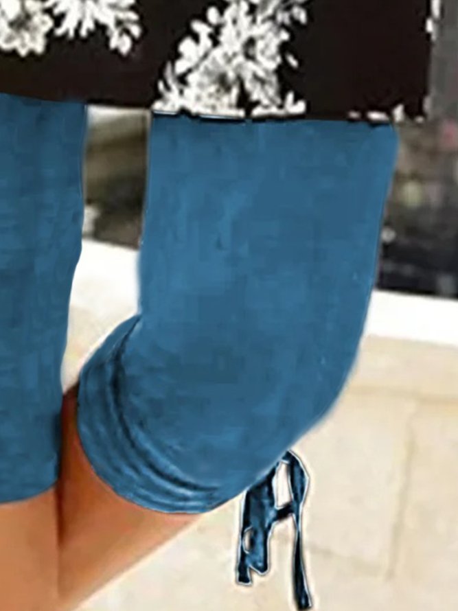 JFN Elastic Waist Solid Basic Capris Pants