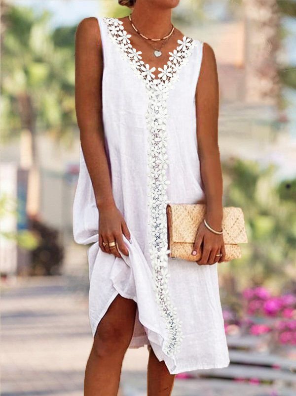 JFN V Neck Lace Solid Formal Midi Prom Dresses