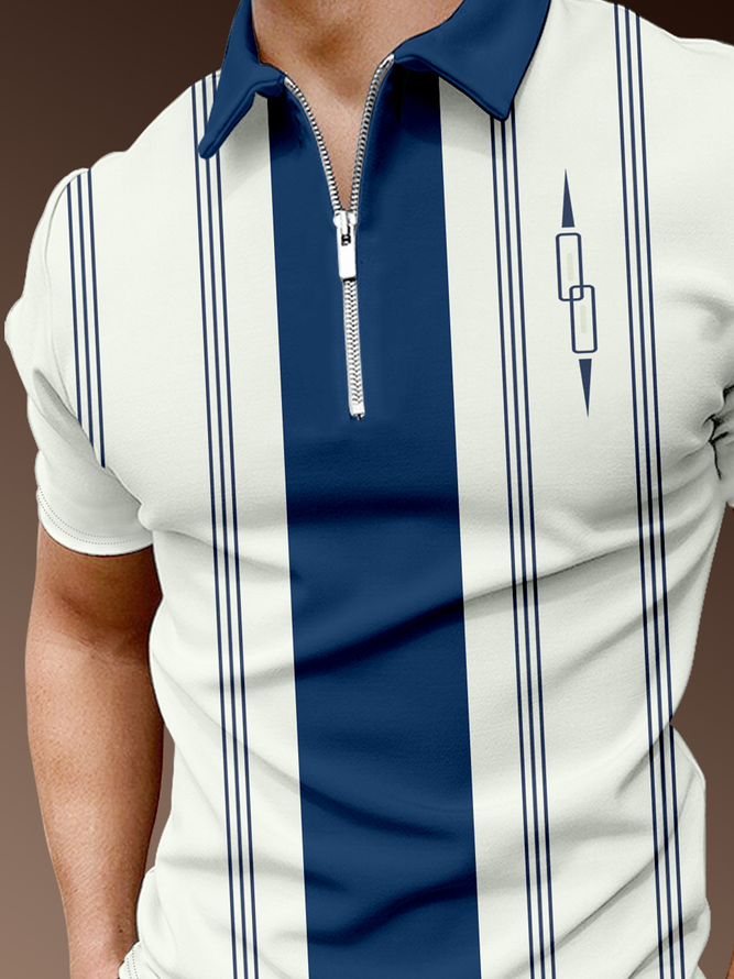 Casual Art Collection Striped Geometric Lapel Short Sleeve Polo Print Top