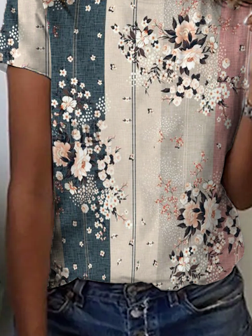 JFN Crew Neck Floral Casual T-Shirt/Tee