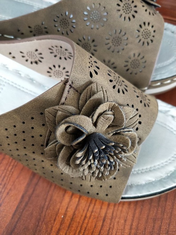 JFN 3D Floral Cutout Upper Vintage Bohemian Wedge Slippers