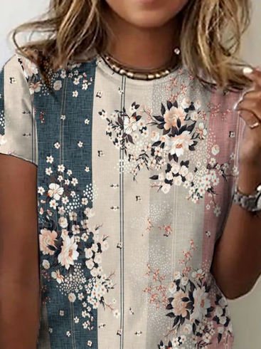 JFN Crew Neck Floral Casual T-Shirt/Tee
