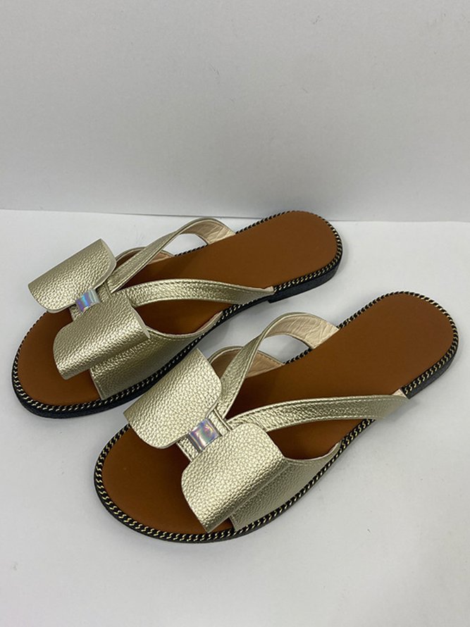 JFN  Contrast Paneled Bow Flat Slippers