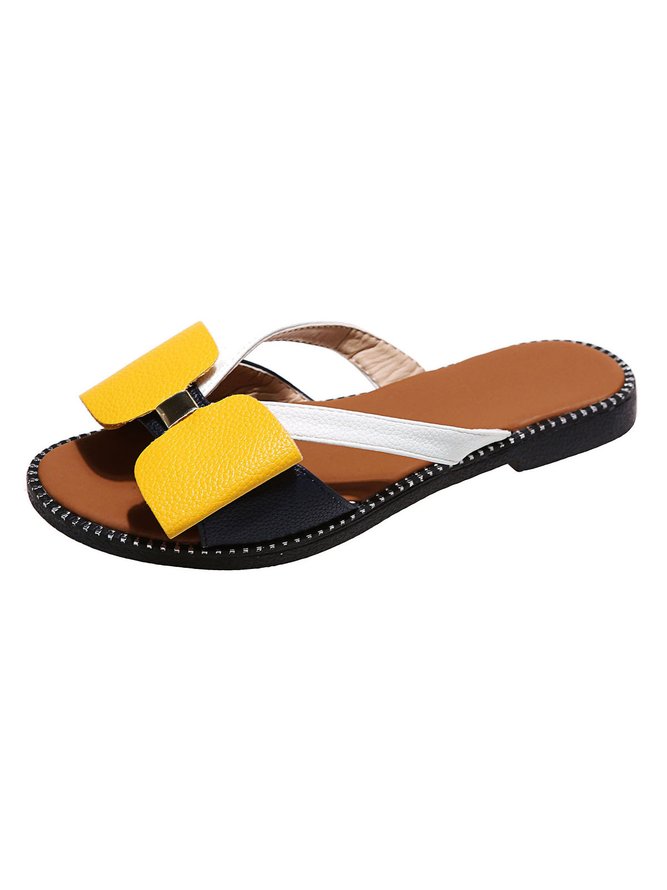 JFN  Contrast Paneled Bow Flat Slippers