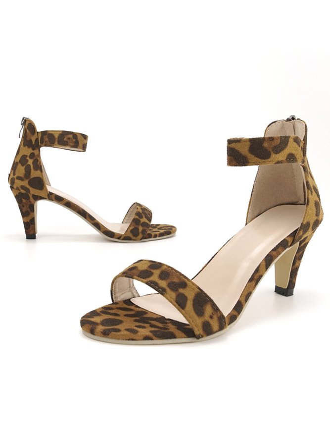 JFN  Leopard Print Solid Stiletto Heel Sandals
