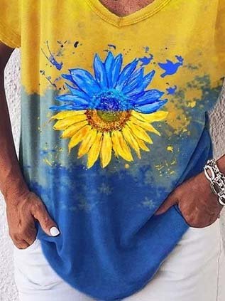 JFN V Neck Sunflowers Vacation T-Shirt