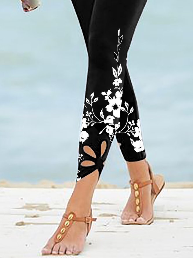 JFN Hollow Out Color Block Floral Regular Fit Leggings
