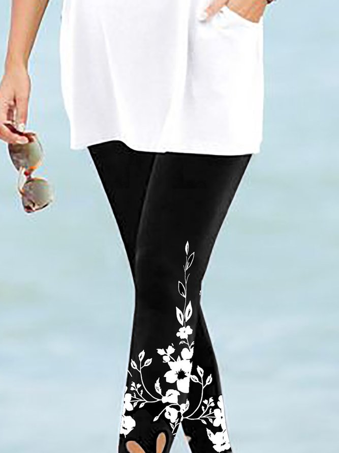 JFN Hollow Out Color Block Floral Regular Fit Leggings