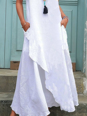 Casual Cotton Blends Sleeveless Woven Dresses