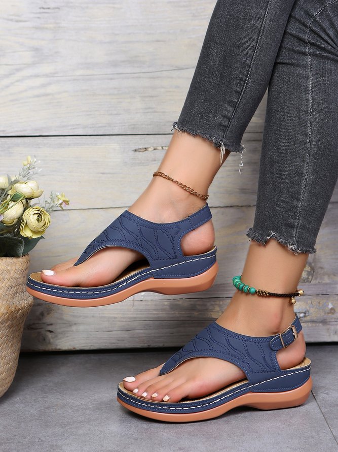 JFN  Embroidered Wave Pattern Vintage Casual Thong Sandals