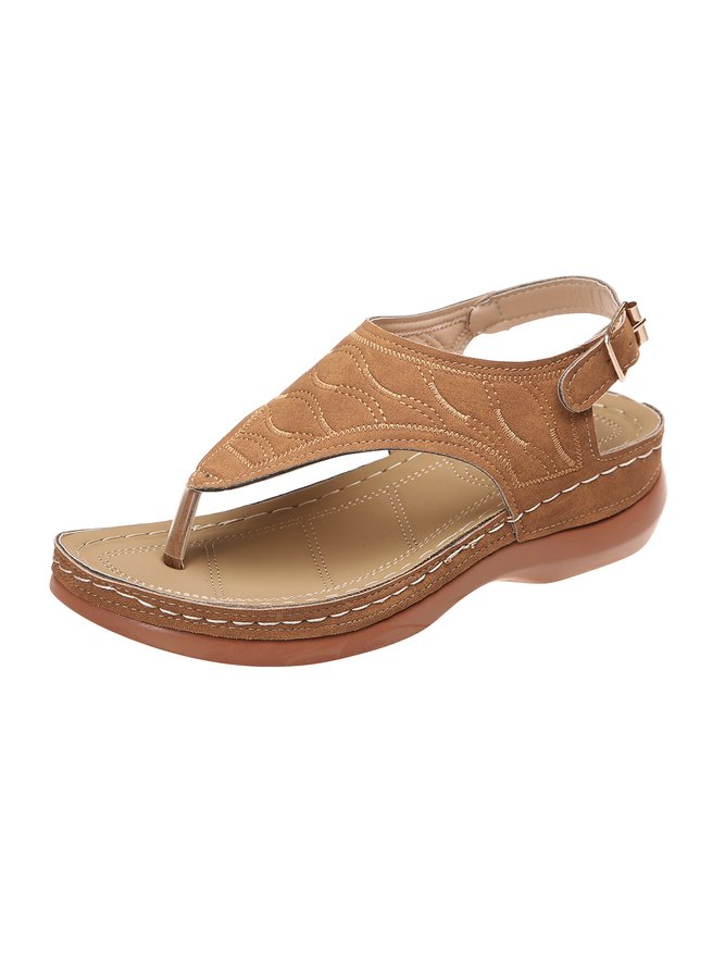 JFN  Embroidered Wave Pattern Vintage Casual Thong Sandals