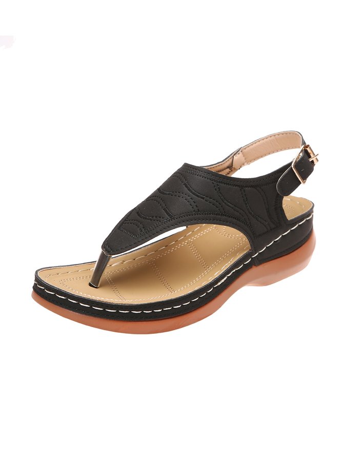 JFN  Embroidered Wave Pattern Vintage Casual Thong Sandals
